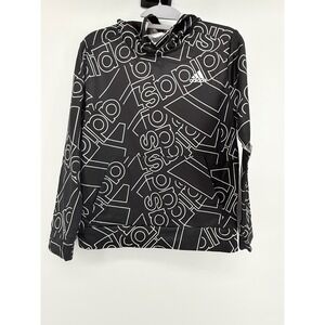 Adidas Hoodie Kids Large‎ Black White Pullover Sweatshirt Tear on Left Sleeve